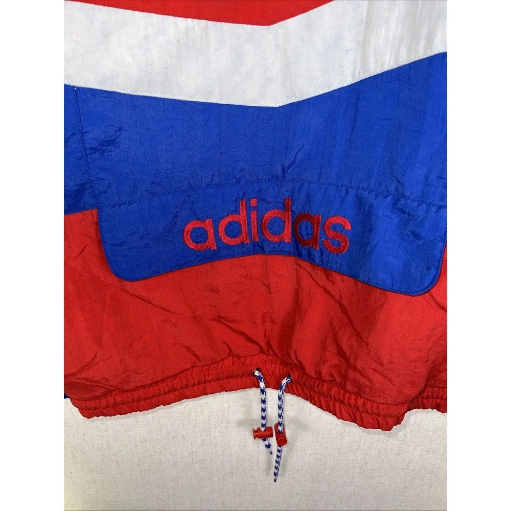 Vintage 90's ADIDAS Color Block Anorak Red White Blue‎ 1/4 Zip Hooded Pullover ✅